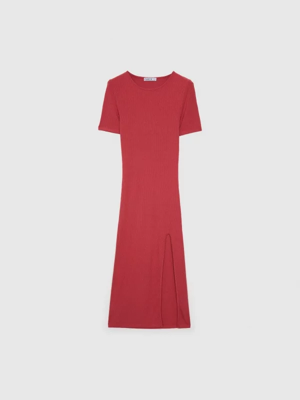  Vestido midi com nervuras vermelho mineral
