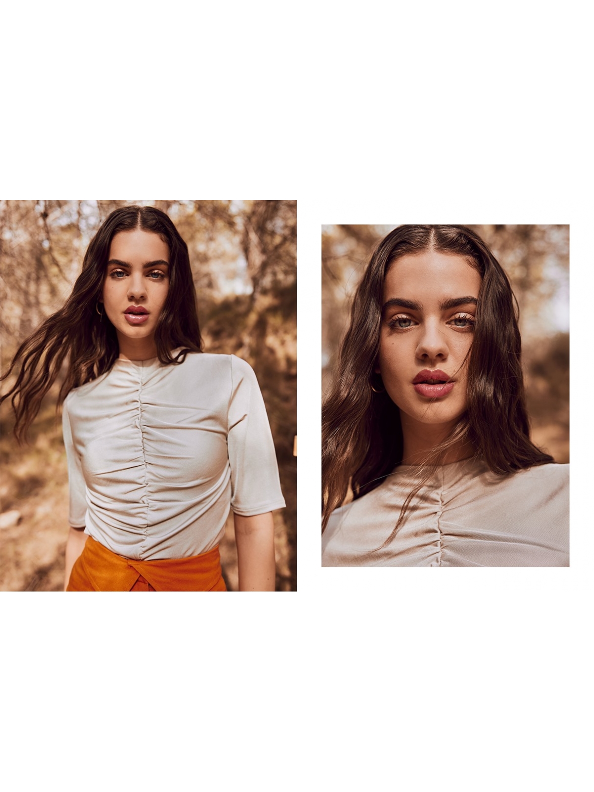 %NewExtra% Camiseta fruncida satinada taupe %NewExtra% Camiseta fruncida satinada taupe