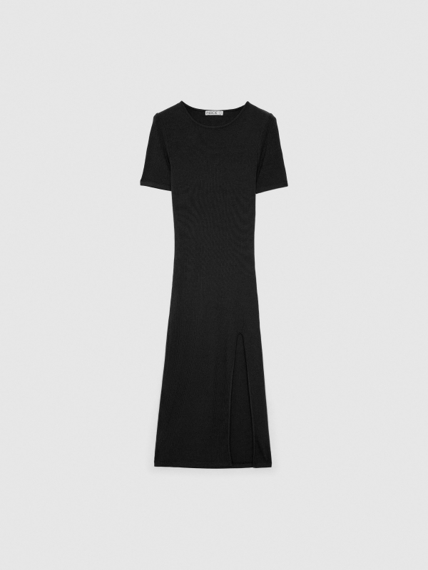  Vestido midi canalé negro