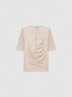 %Pto% T-shirt com folhos em cetim taupe