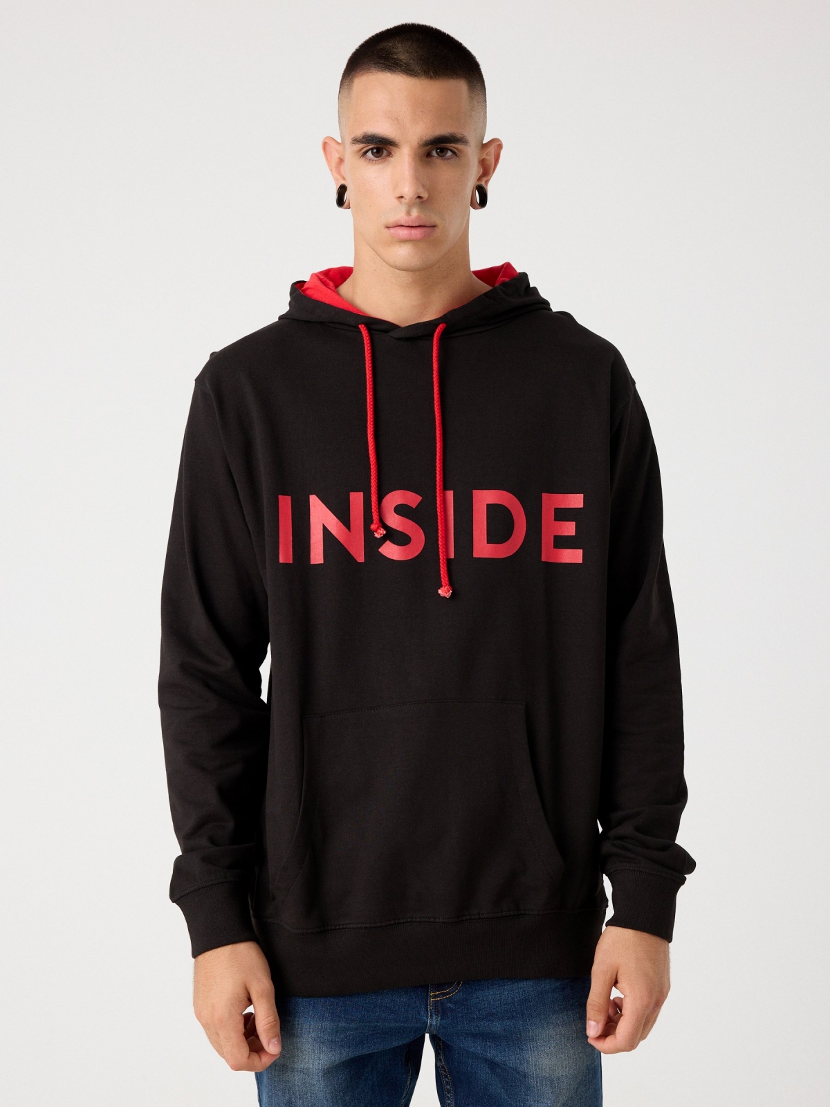 Logo hoodie black middle front view