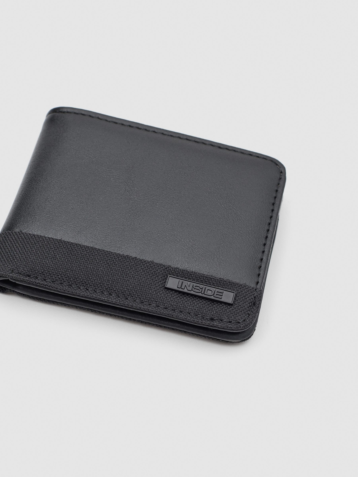 Combined faux leather wallet black detail view