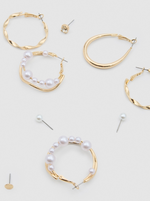 Gold plated hoop earrings set 6 pack golden/silver detail view