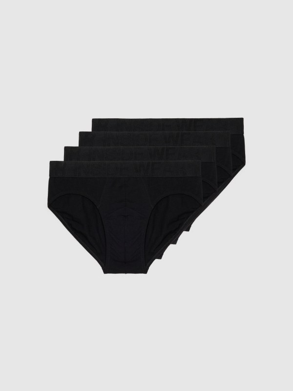 Pack of 4 plain black slips black front detail view