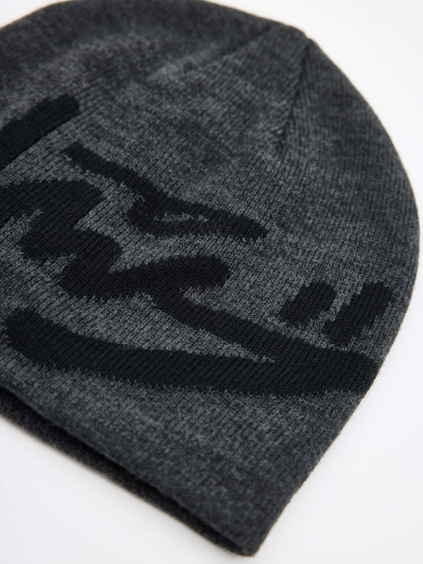 Printed beanie hat grey 45º back view