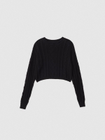 %Pto% Jersey crop trenzado negro vista frontal