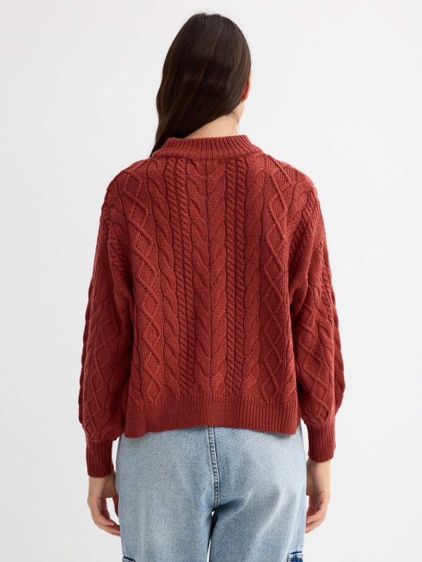 Eights tile crop sweater brick red middle back view