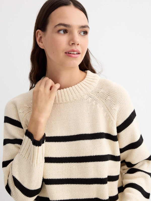 Oversize striped sweater beige detail view