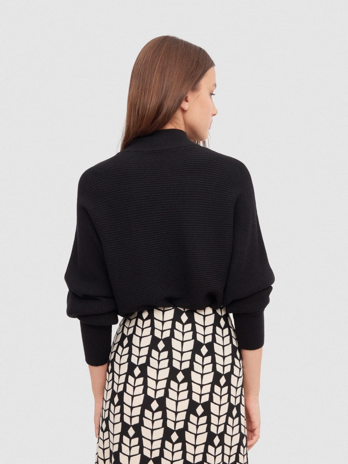 Black balloon sleeve sweater black middle back view