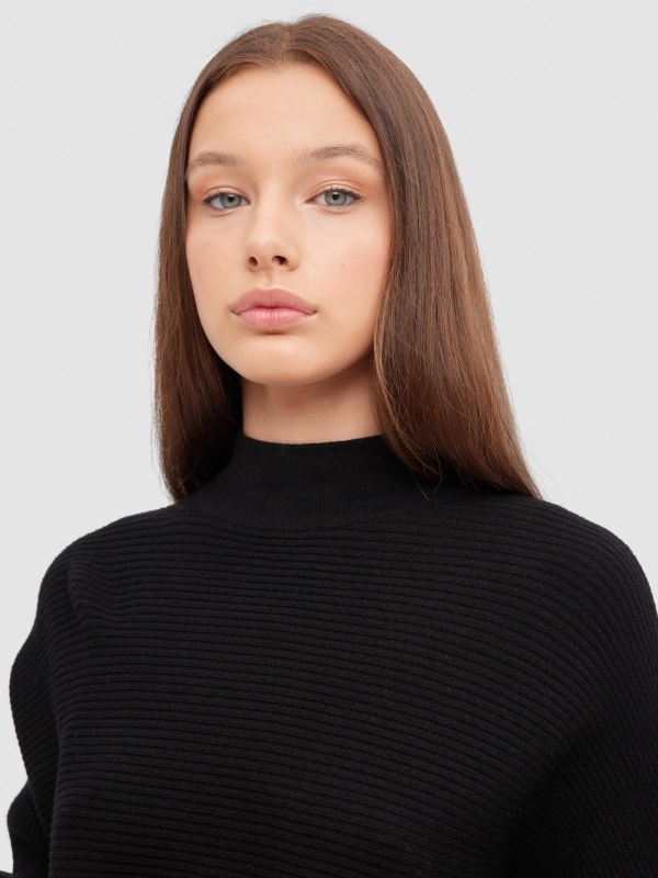 Black balloon sleeve sweater black detail view