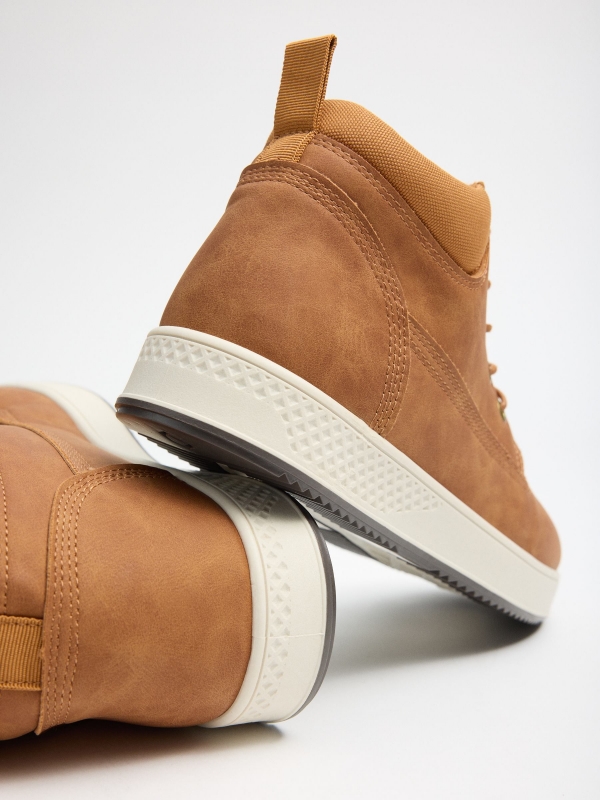 Casual High-Top Sneakers in Faux Leather dark brown detail view