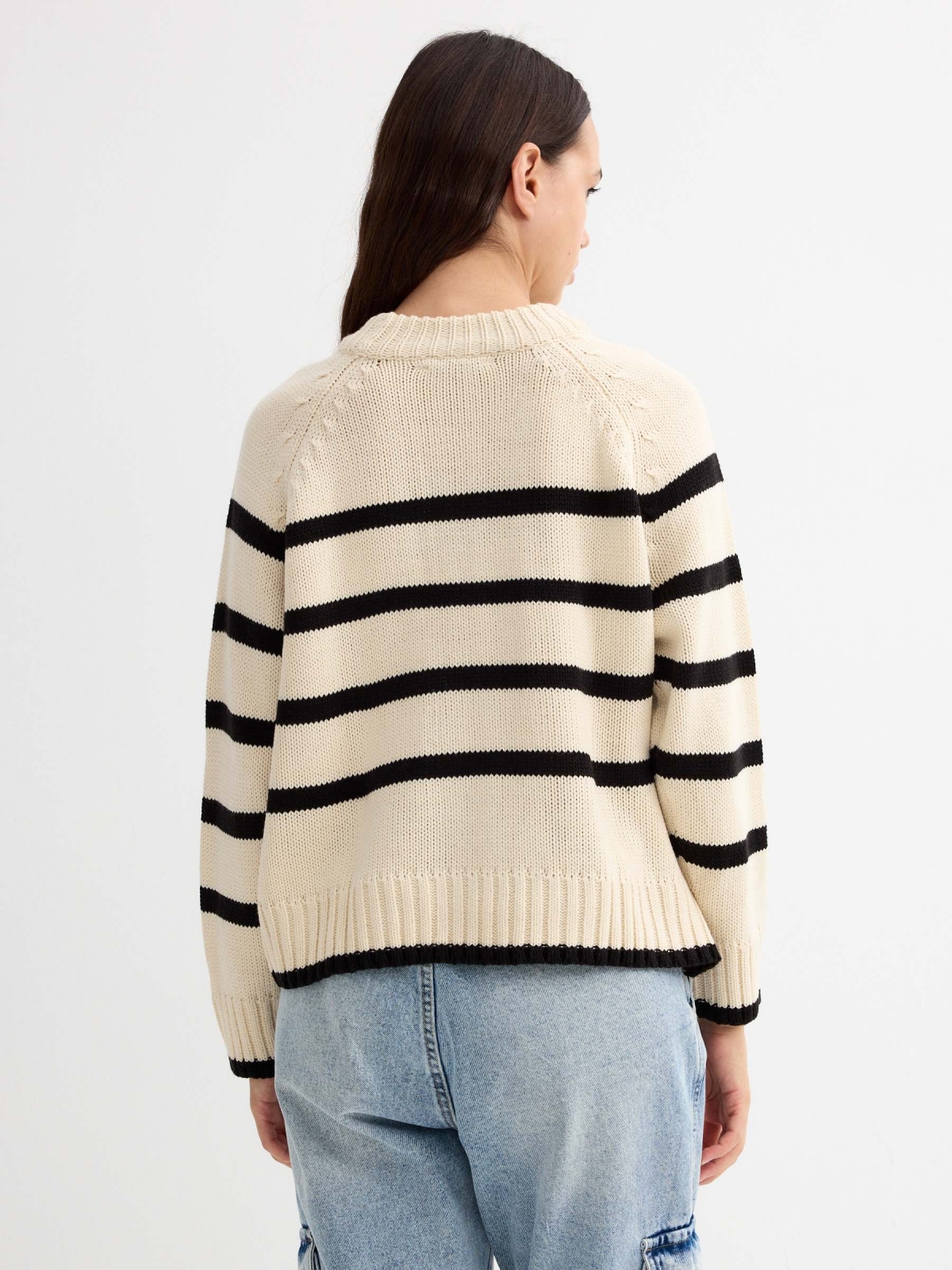 Oversize striped sweater beige middle back view