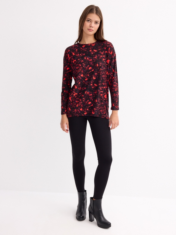 Long sleeve black and red printed t-shirt multicolor general front view