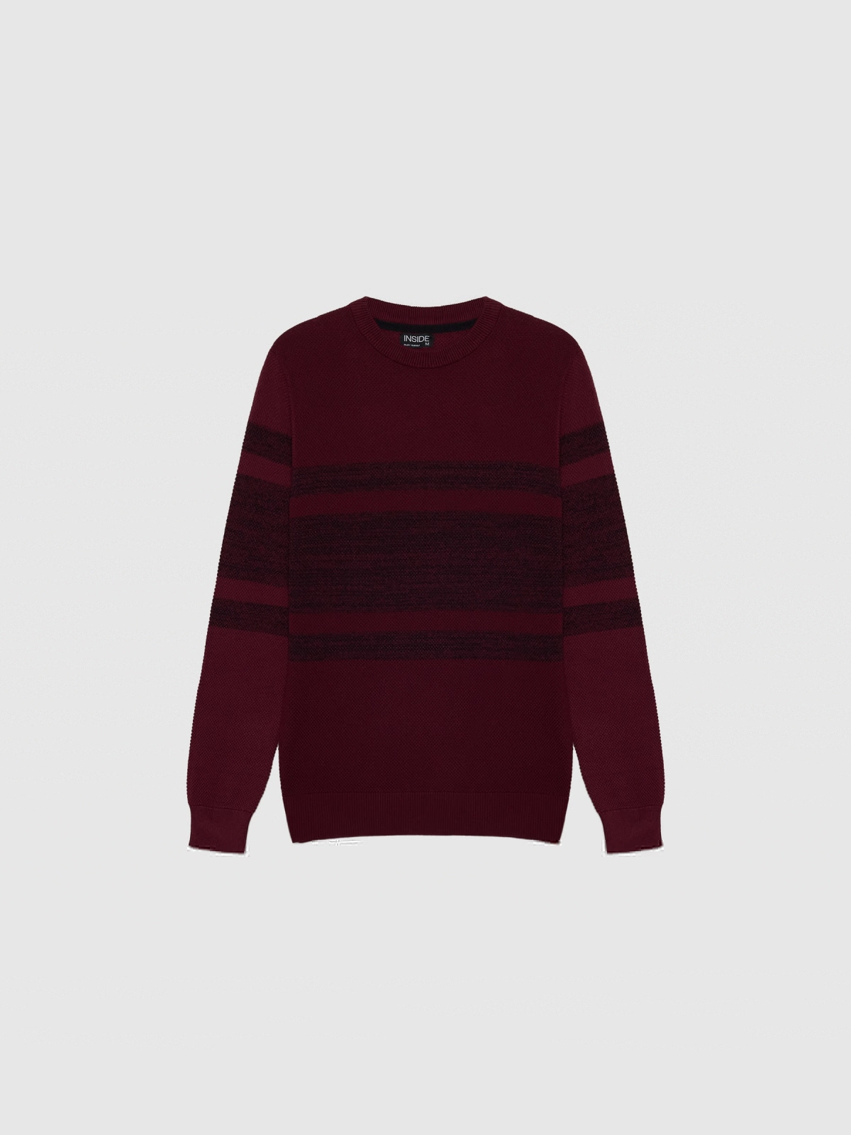 Two-colour striped jumper burgundy detail view