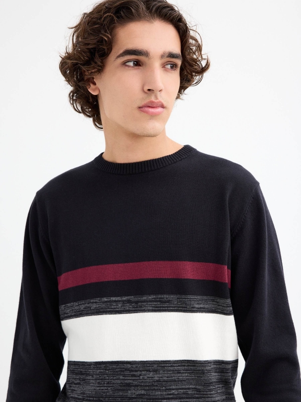 Black striped knitted jumper black detail view