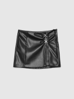 %Pto% Black mini skirt leather effect washers black front view