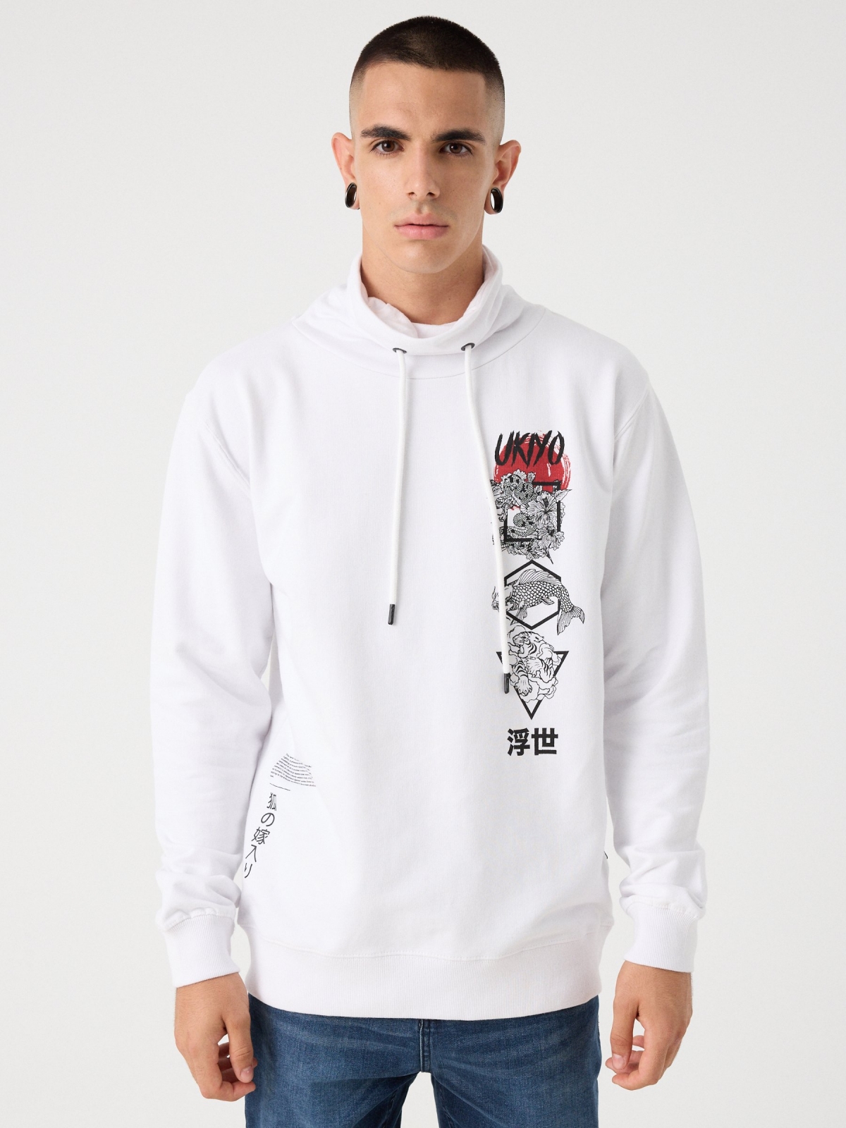 Oriental print sweatshirt white middle front view