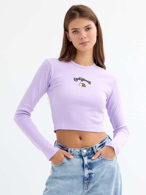 T-shirt with embroidery lilac middle front view