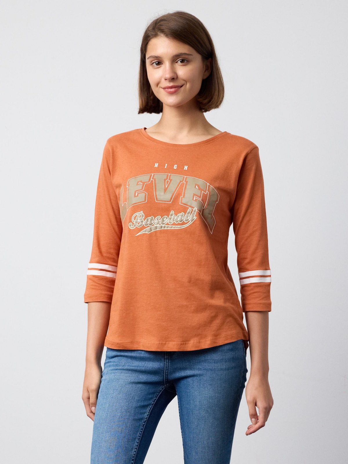 High Level 3/4 sleeve t-shirt copper middle front view