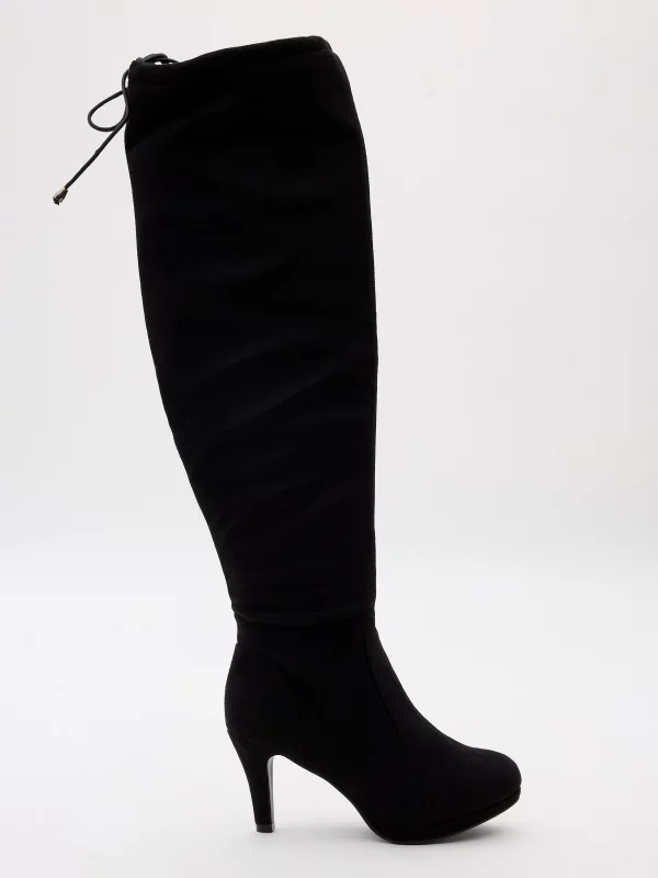 High heel boot suede effect black