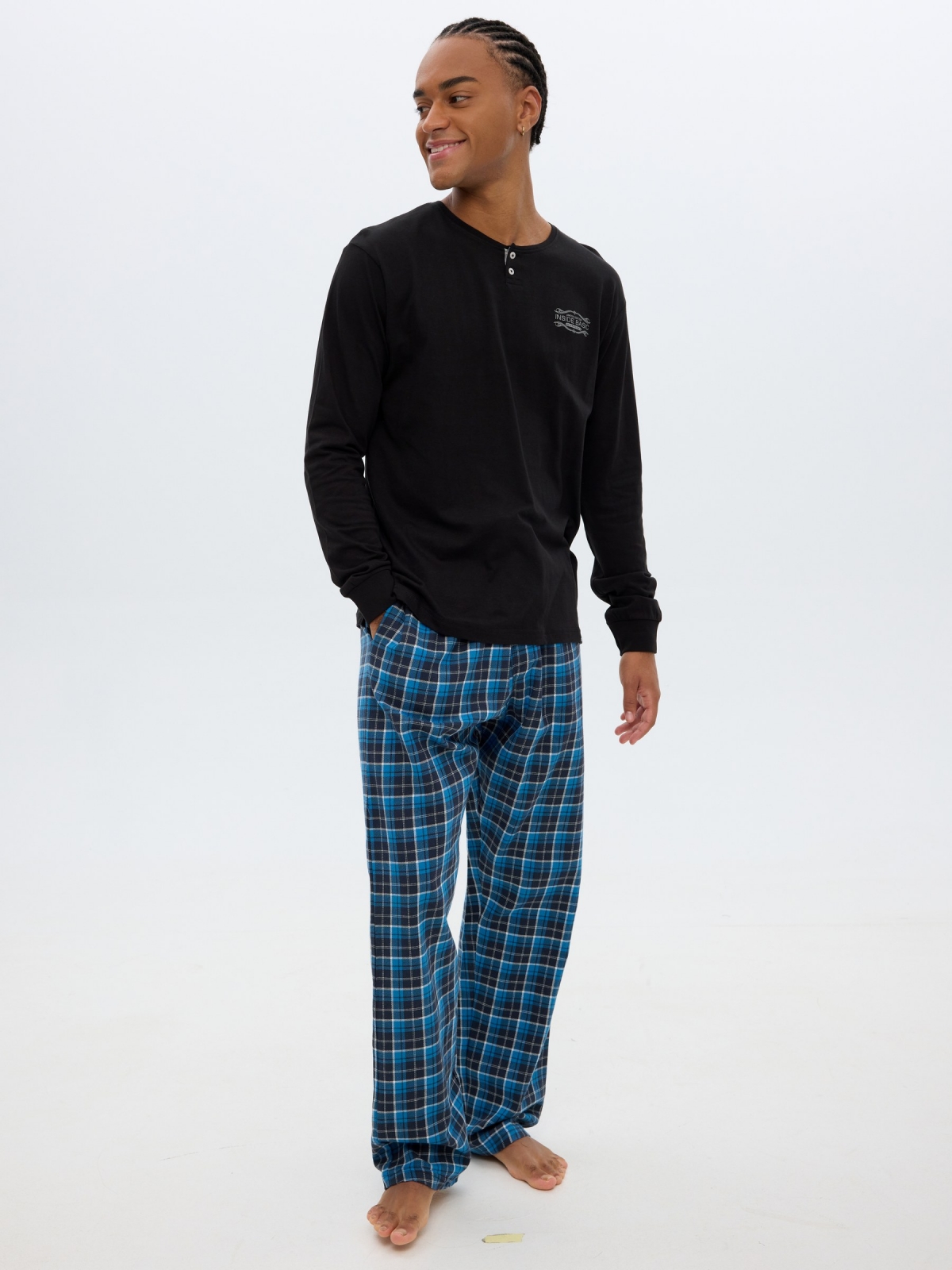 Navy blue pajamas checkered pants