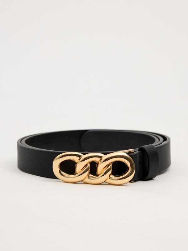 Golden chain buckle belt black rolled view