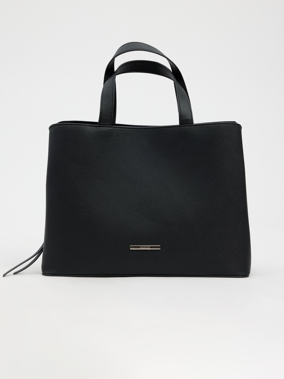 Black faux leather shopper bag