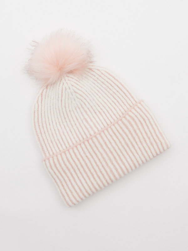 Gorro rosa claro con pompón