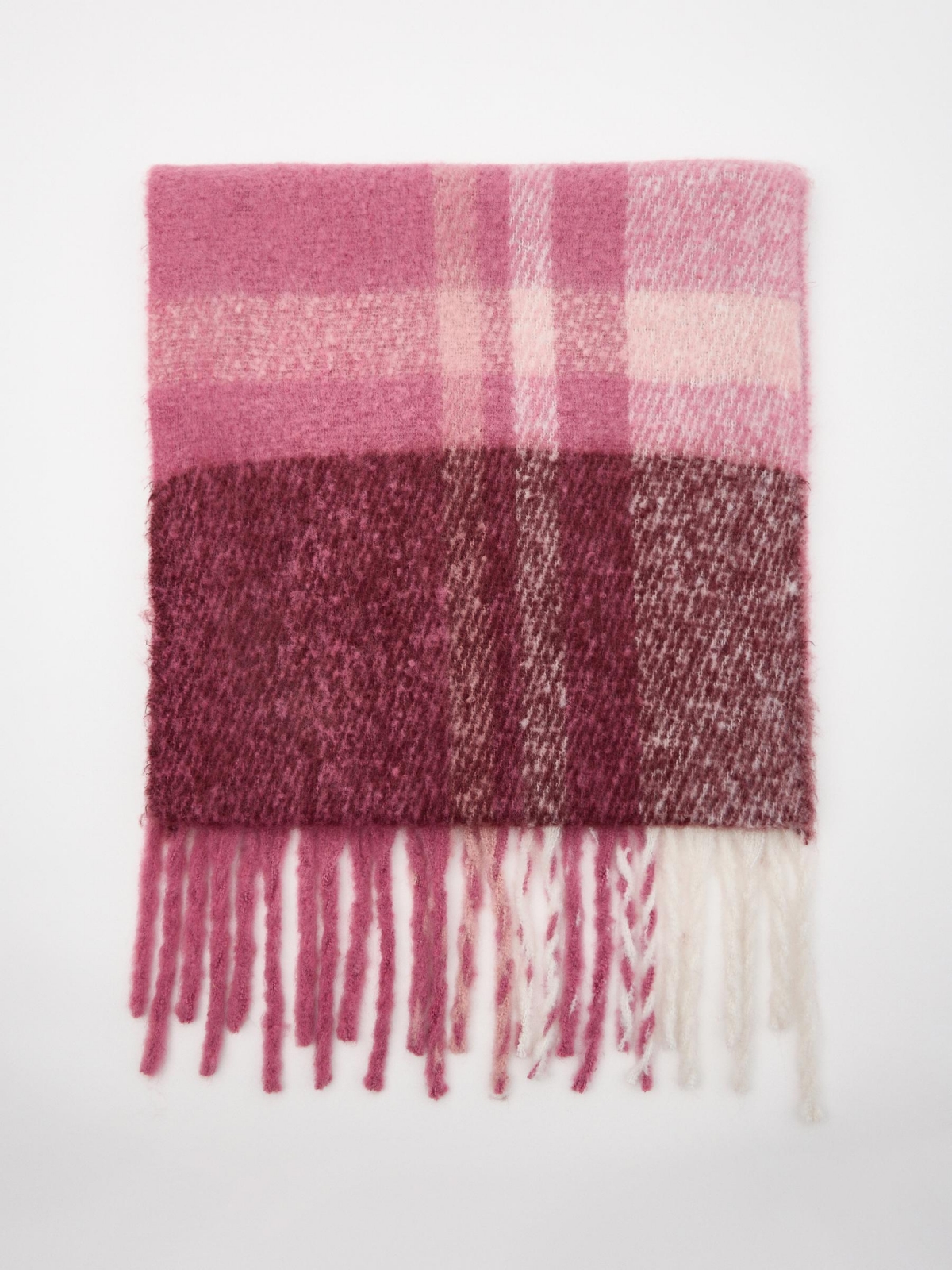 Pink/burgundy scarf garnet rolled view