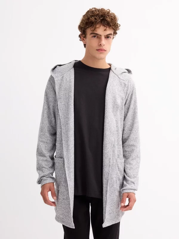 Open jacket with hood grey middle front view