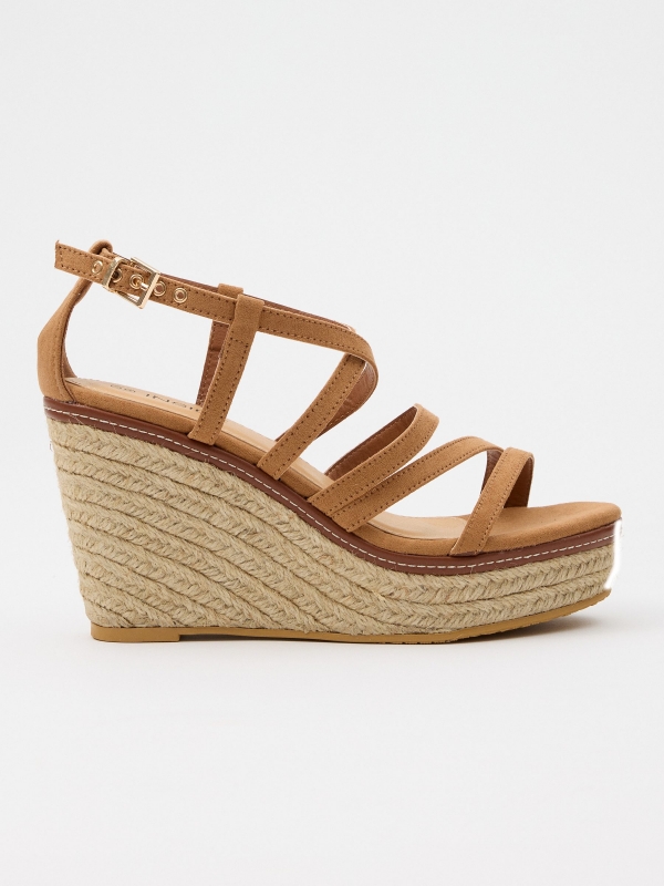 Wedge jute cross straps light brown