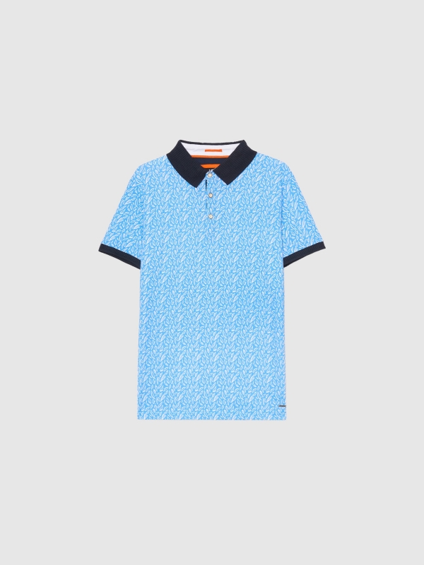  Blue leaf print polo shirt blue