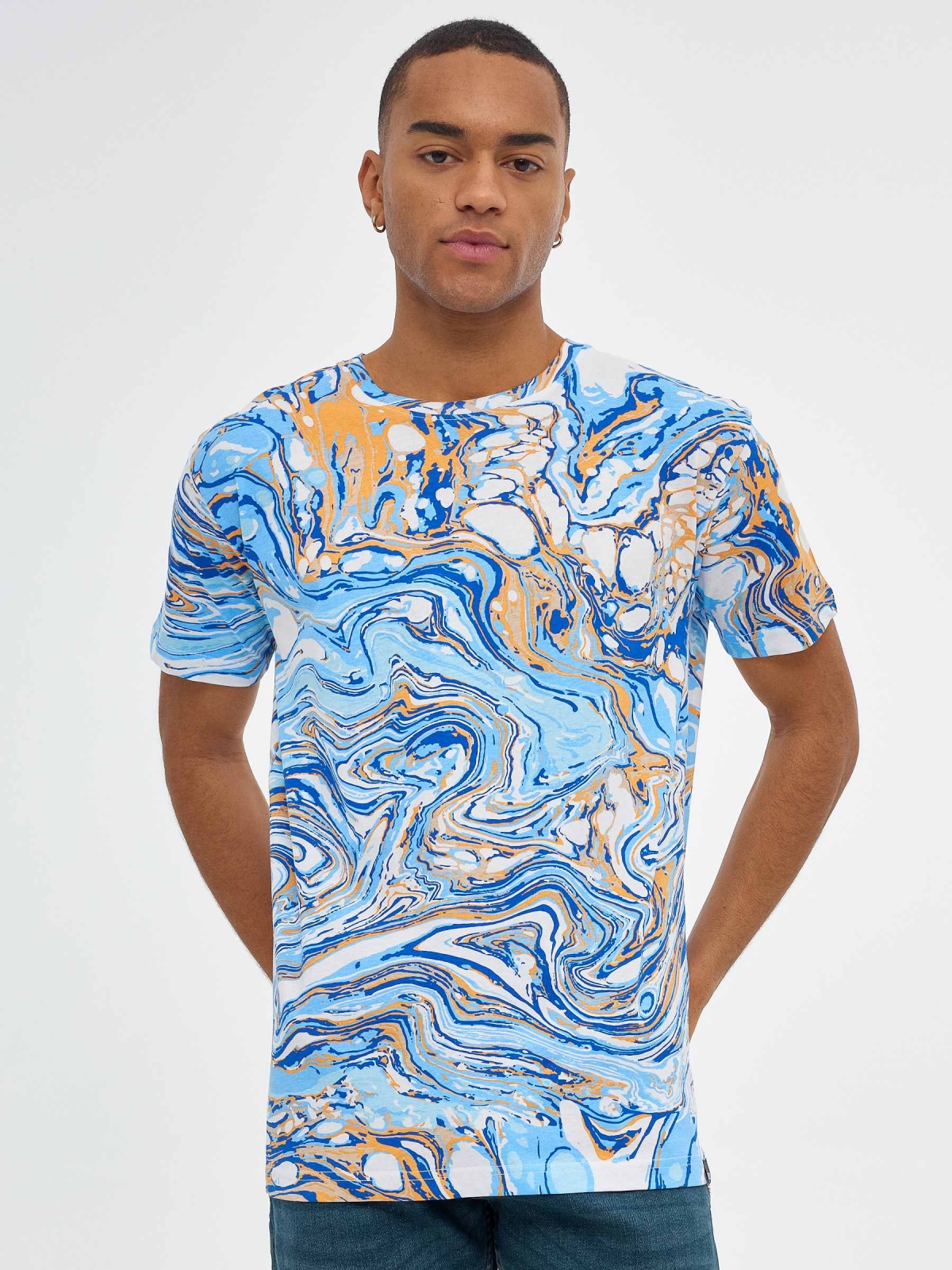 Camiseta print surrealista blanco vista media frontal