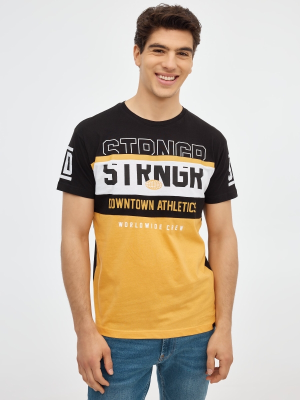 Color block graphic t-shirt black middle front view