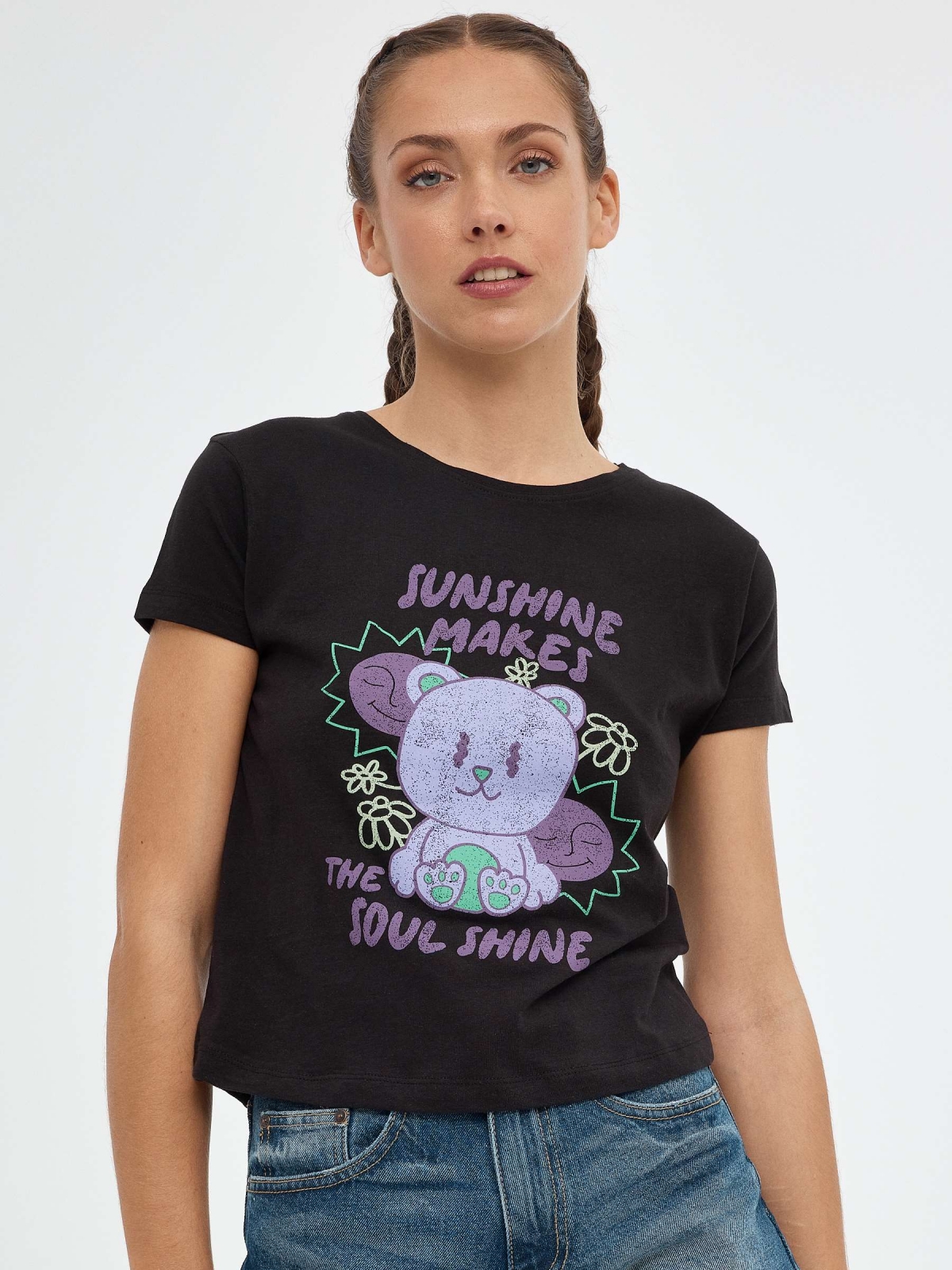 T-shirt Sunshine preto vista meia frontal