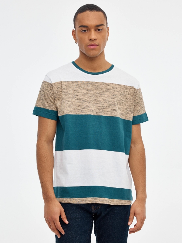 Camiseta color block print beige vista media frontal