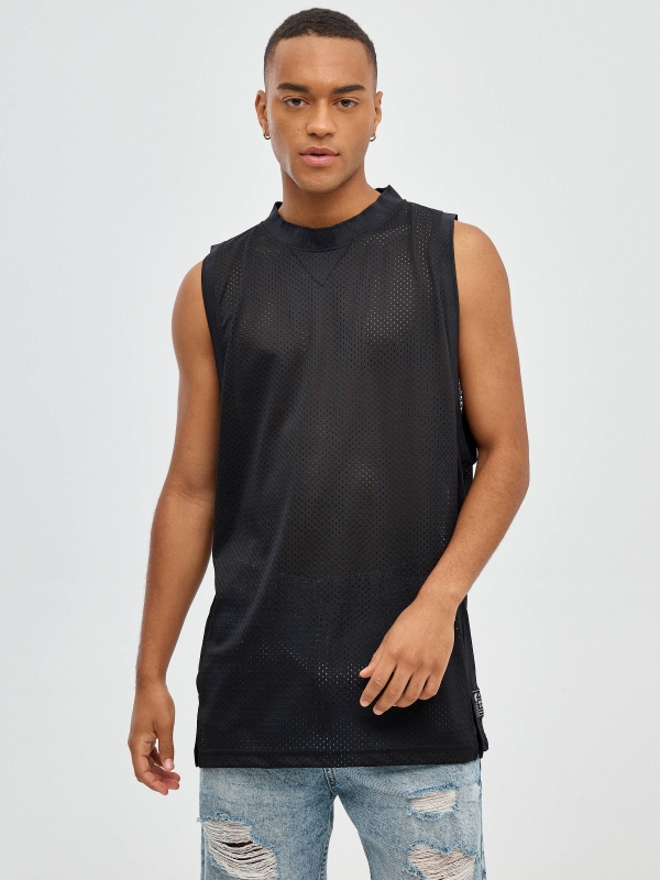 Sport fishnet T-shirt black middle front view