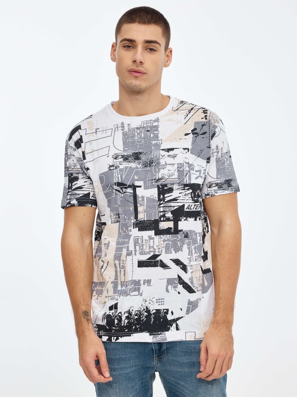 Total print t-shirt white middle front view