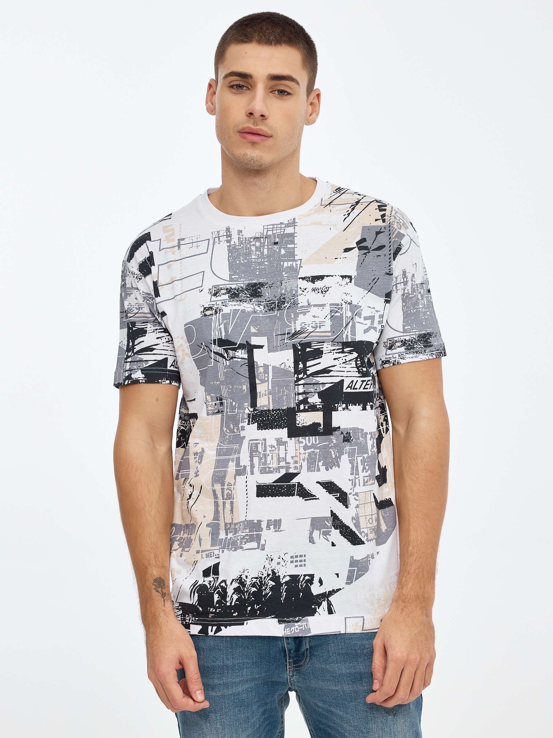 Total print t-shirt white middle front view