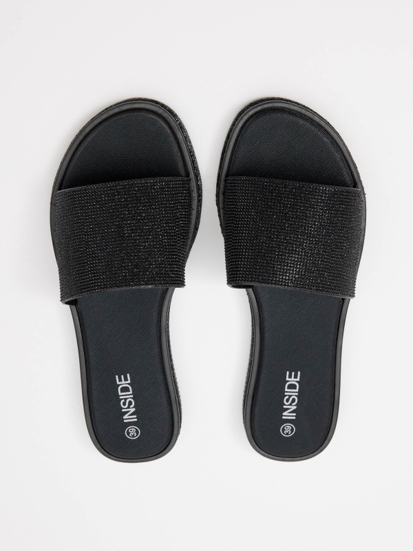 Black glitter shovel flip flops black