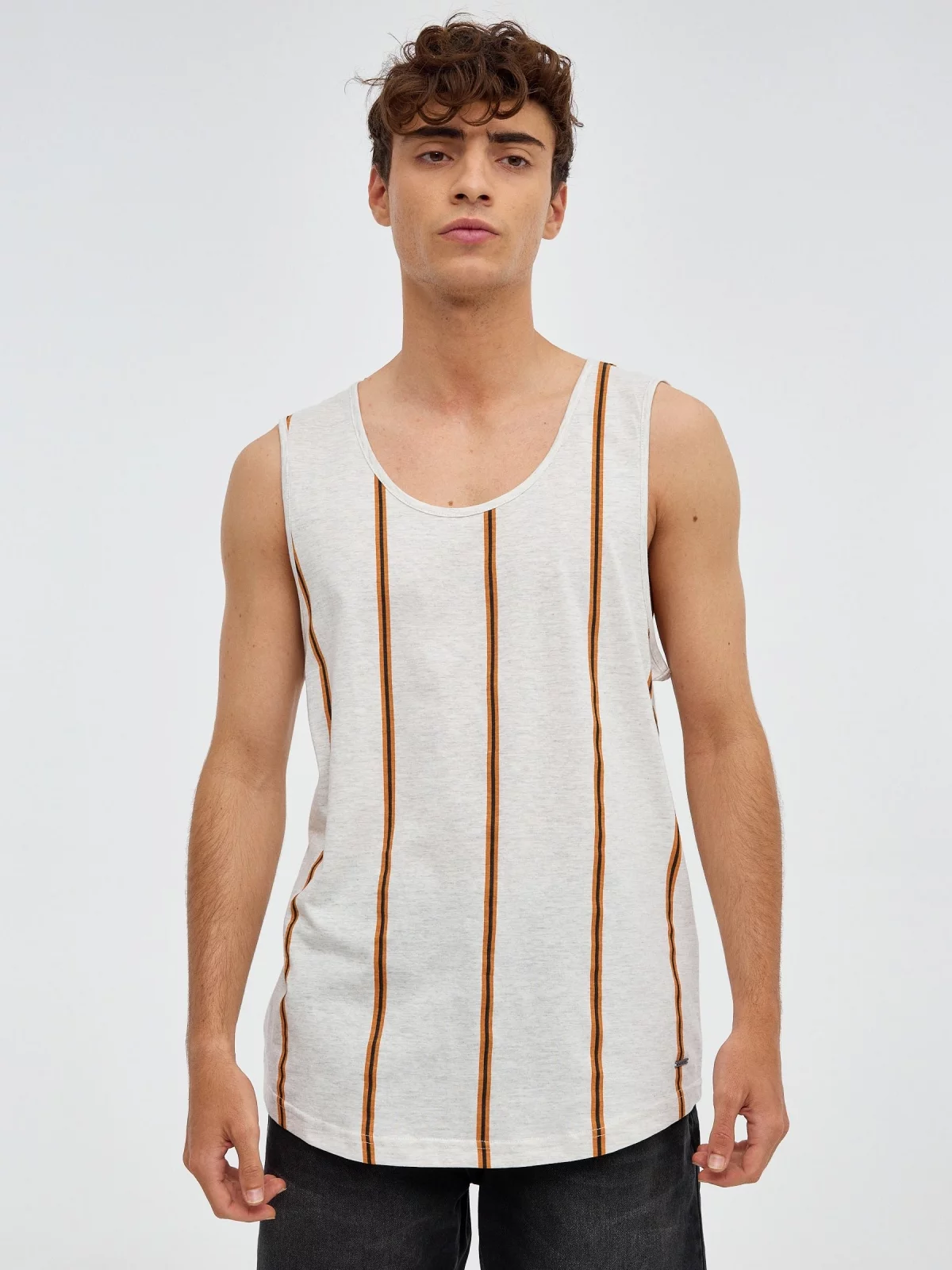 Striped sleeveless T-shirt grey middle front view