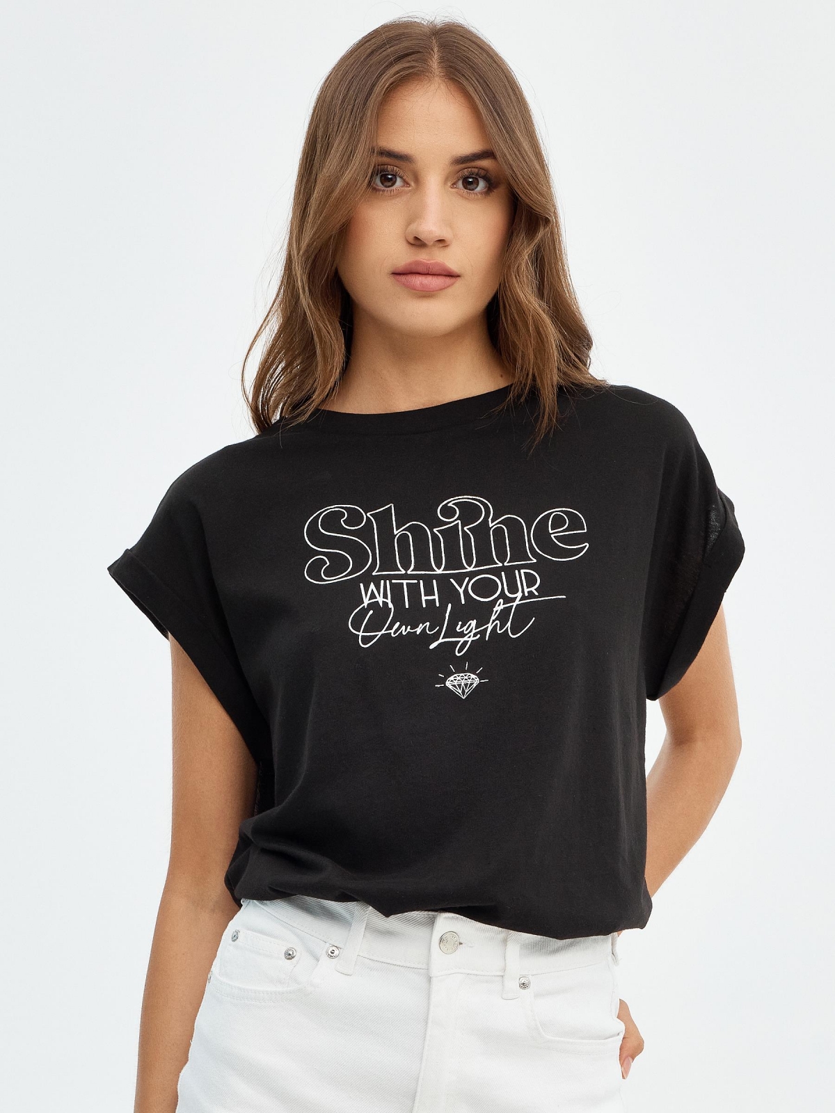 Camisola de alças Shine preto vista meia frontal