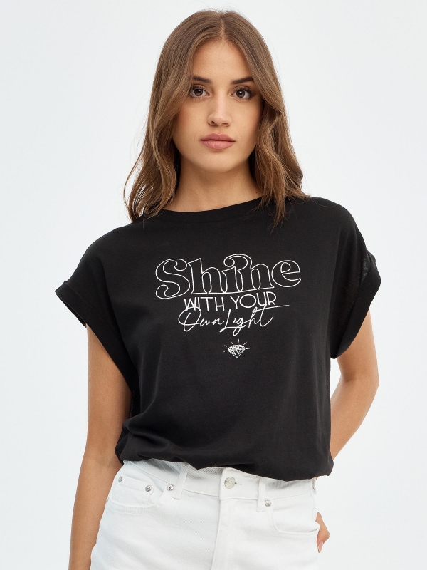 Camiseta sin mangas Shine negro vista media frontal