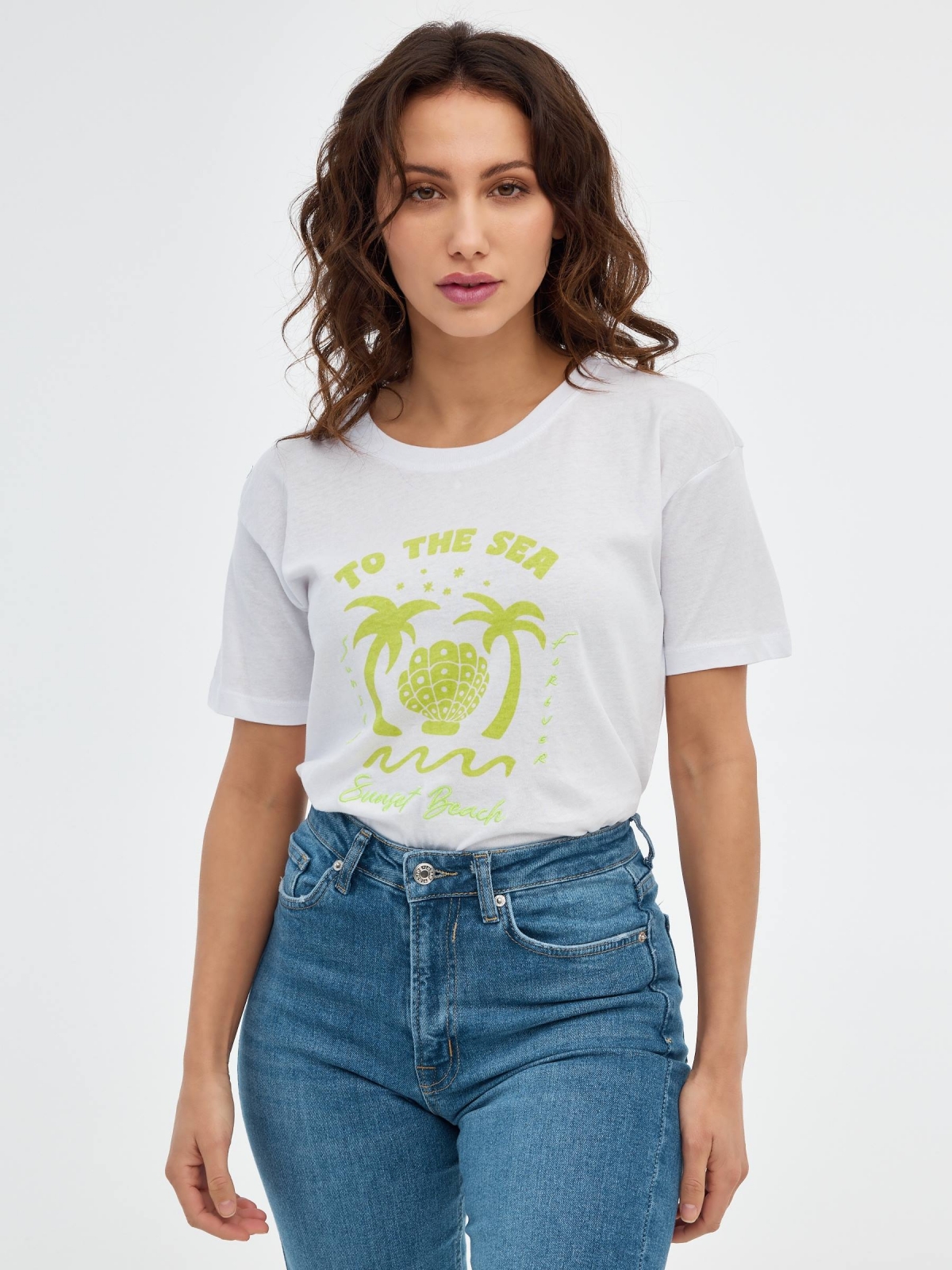 T-Shirt To the Sea branco vista meia frontal