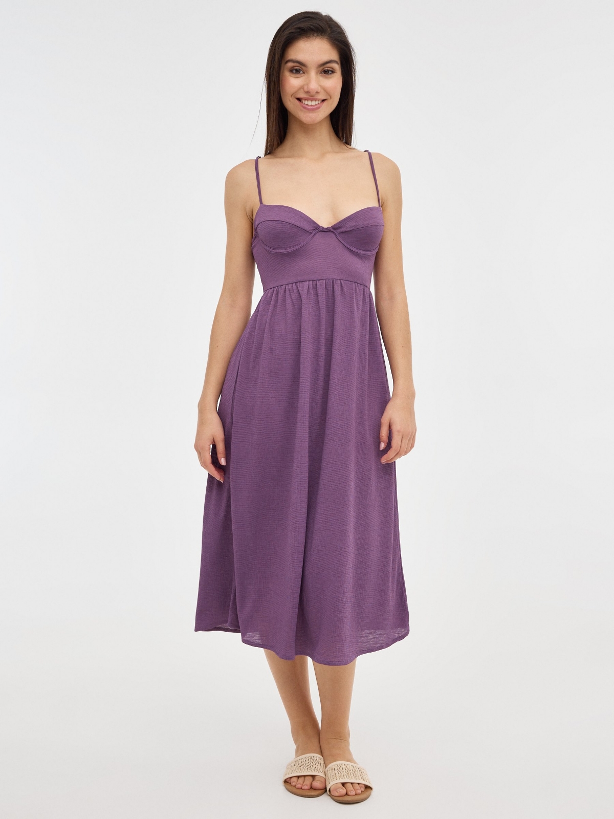 Corset midi dress aubergine middle front view