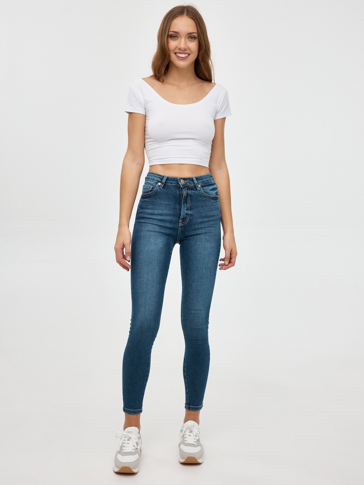 Jeans skinny tiro alto azul vista general frontal