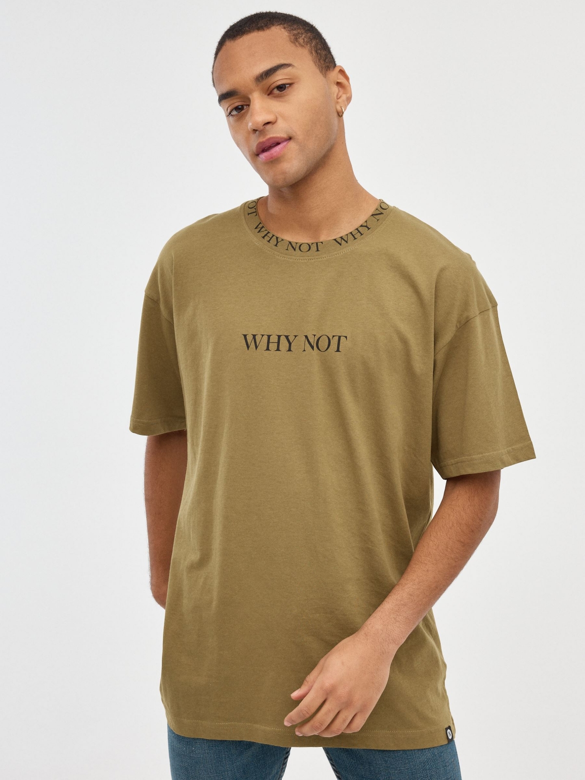 Camiseta Why Not kaki vista media frontal