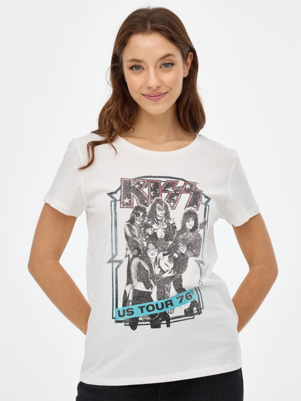 Camiseta KISS blanco roto vista media frontal