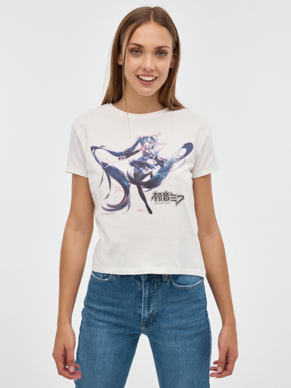 Camiseta Hatsune Miku blanco roto vista media frontal