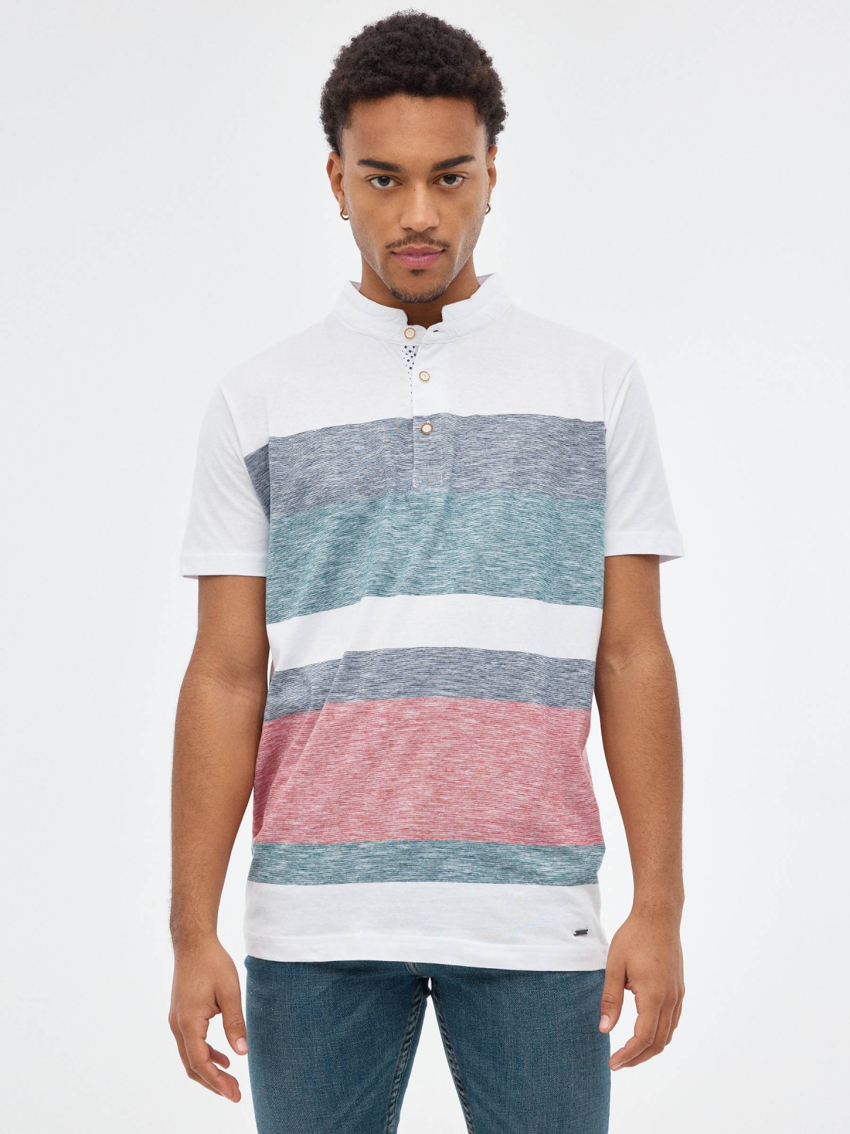 Polo Color Block Stripes red middle front view